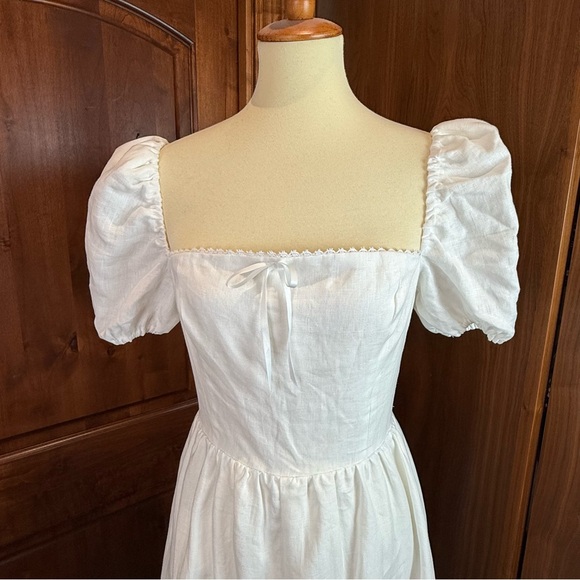 Reformation Marella linen White Puff Sleeve Midi Dress